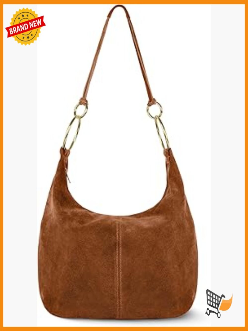 Italian Genuine Suede Hobo Bag Zippered Ring Handle Large Shoulder Handbag